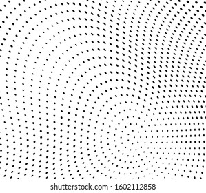 Abstract halftone wave. The texture is chaotic of black dots on a white background. Template for printing on business cards, badges, posters, icons