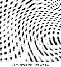 Abstract halftone wave. The texture is chaotic of black dots on a white background. Template for printing on business cards, badges, posters, icons