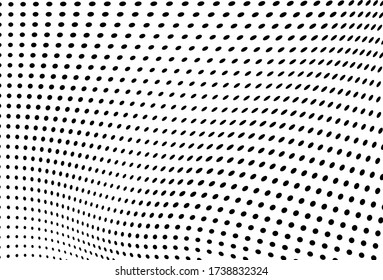 Abstract halftone wave. The texture is chaotic of black dots on a white background. Template for printing on business cards, badges, posters, icons