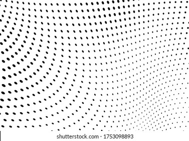Ola de media tonalidad abstracta. La textura es caótica de puntos negros sobre un fondo blanco. Plantilla para imprimir en tarjetas de visita, insignias, carteles, iconos