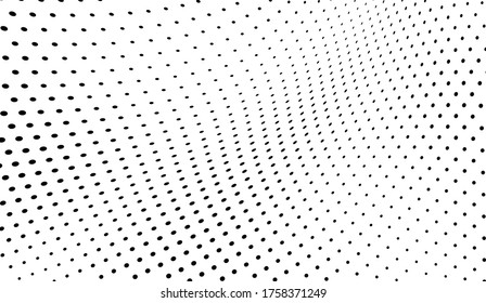 Abstrakte Halbtonwelle. Die Textur ist chaotisch aus schwarzen Punkten auf weißem Hintergrund. Muster für den Druck auf Visitenkarten, Plakate, Symbole