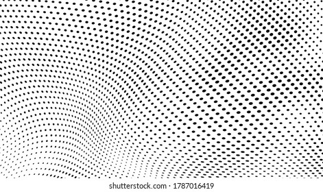 Abstract halftone wave. The texture is chaotic of black dots on a white background. Template for printing on business cards, badges, posters, icons