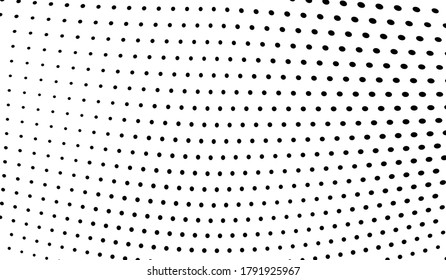 Abstract halftone wave. The texture is chaotic of black dots on a white background. Template for printing on business cards, badges, posters, icons