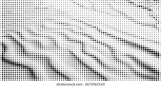 Textura de onda de semitono Abstractas. Fondo punteado monocromo con líneas curvas suaves. Diseño grunge retro minimalista. Ilustración vectorial.