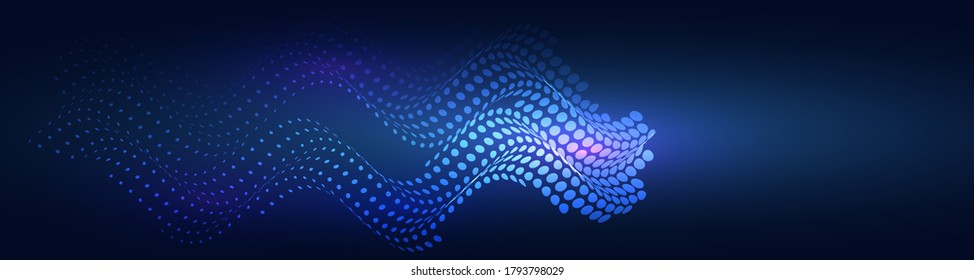 Resumen de la textura de onda de medio tono sobre fondo azul. Amplia cubierta de tecnología futurista.