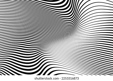 Abstract halftone wave vector optical pop art modern texture. Vector illustration of black and white pattern of abstract background lines.