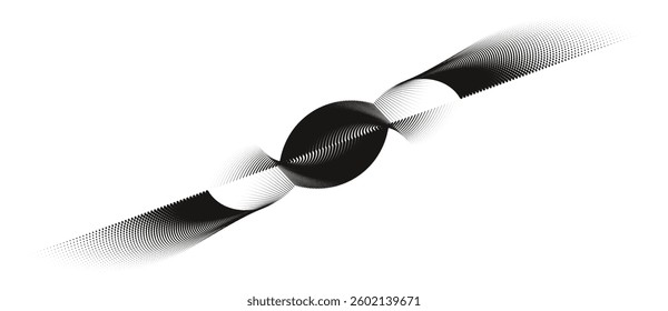 Abstract halftone waveform symmetry, abstract digital flow with dotted gradient.