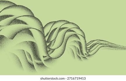 Abstractas diseño de ondas de semitono en verde apagado que fluye a través de un fondo texturizado sutil