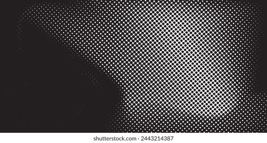 Abstract halftone waves dotted background. Futuristic twisted grunge pattern, dots, circles.