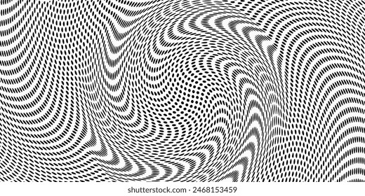 Abstractas fondo punteado de ondas de semitonos. Futurista patrón de grunge torcido, puntos, círculos. Vector de textura de arte pop óptico moderno para póster, tarjeta de visita, cubierta, etiqueta de maqueta, etiqueta engomada