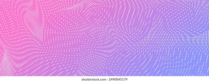 Abstract halftone wavy background, retro dot gradient, modern dynamic backdrop with pink and blue gradient. Vector illustration.