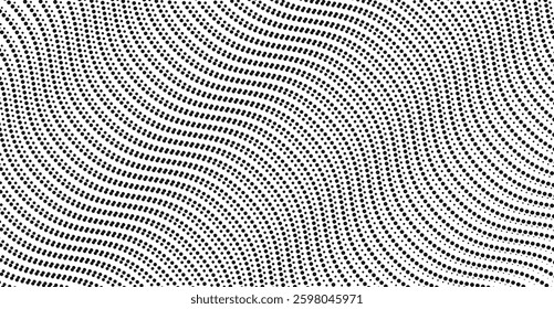 Abstract halftone wavy dot pattern - black and white geometric pattern vector illustration.