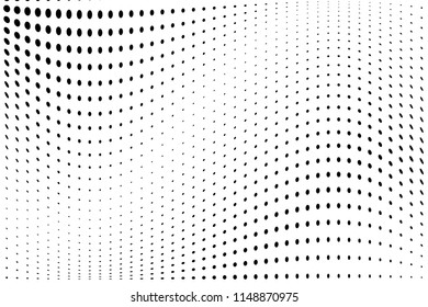 Abstract halftone wavy dotted background. Futuristic twisted grunge pattern with dots, circles, points. VEctor illustration