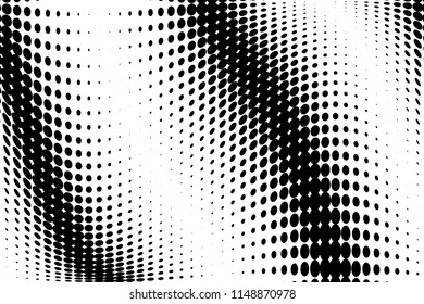 Abstract halftone wavy dotted background. Futuristic twisted grunge pattern with dots, circles, points. VEctor illustration