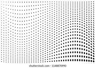 Abstract halftone wavy dotted background. Futuristic twisted grunge pattern with dots, circles, points. VEctor illustration