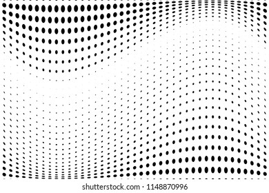 Abstract halftone wavy dotted background. Futuristic twisted grunge pattern with dots, circles, points. VEctor illustration