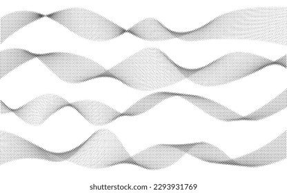 Abstract halftone wavy lines on white background. Flow curve blend texture. Audio frequency grey stripes. Vector graphic illustration
