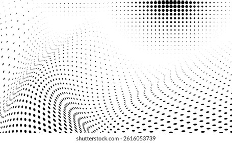 Abstract halftone white background. Grunge effect dotted pattern. Abstract glitchy pattern. Wide raster backdrop. Pixelated bitmap gradient texture
