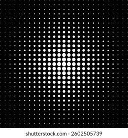 Abstract halftone white dots texture on a black background