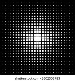 Abstract halftone white square texture on a black background