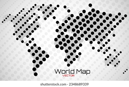 Abstract halftone world map isolated on white background. Vector illustration