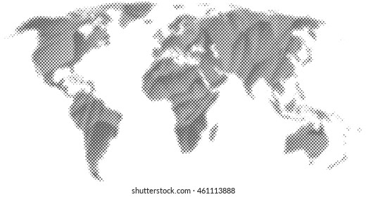 Abstract halftone world map. Vector, isolated, eps 10.