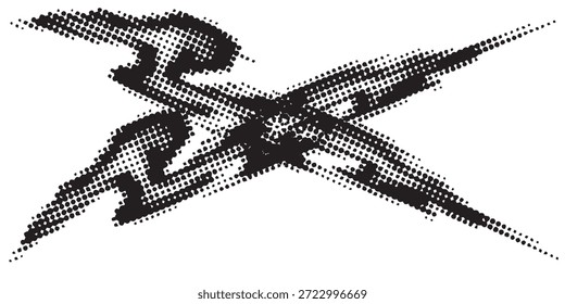 Una marca X de semitono abstracto con un estilo grunge, con un patrón de puntos y bordes ásperos, ideal para Elementos de diseño y fondos.