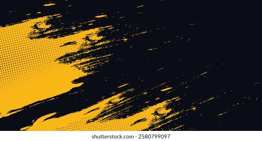 Abstract halftone yellow dots pattern and black gradient grunge texture background. Dotted line comic vector