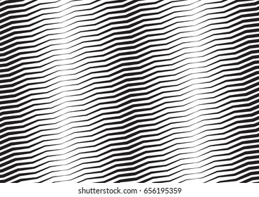 Abstract halftone zigzag line background. Monochrome pattern with varying line thickness.  Vector modern pop art texture for poster, sites, business cards, cover, postcard, design, labels, stickers.