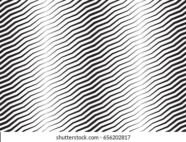 Abstract halftone zigzag line background. Monochrome pattern with varying line thickness.  Vector modern pop art texture for poster, sites, business cards, cover, postcard, design, labels, stickers.