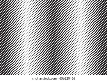 Abstract halftone zigzag line background. Monochrome pattern with varying line thickness.  Vector modern pop art texture for poster, sites, business cards, cover, postcard, design, labels, stickers.
