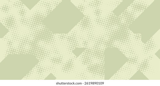 Patrón Abstractas de estilo semitono en tonos verdes suaves con superposiciones geométricas pixeladas. Ideal para diseños de arte pop vintage, fondos digitales y proyectos de impresión creativa.