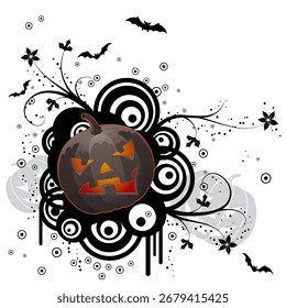 Abstract Halloween Background with bats pumpkin, vector illustration