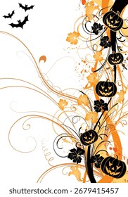 Abstract halloween background with bats and pumpkin, vector illustration