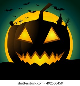 abstract halloween background with big pumpkin vector illustration