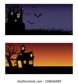 abstract halloween background with different terror objects