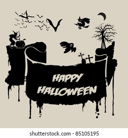 Abstract Halloween Background - Various Spooky Creatures in the Dark