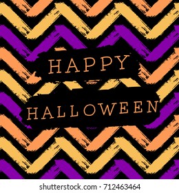 Abstract Halloween design with text on colorful chevron pattern background. Poster, brochure or greeting card square template with sample text.