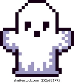 Abstract Halloween ghost in 8 bit pixel art style. This retro pixel art design brings a fun and festive vibe, perfect for decorations, greeting cards, and decor for Halloween party. 