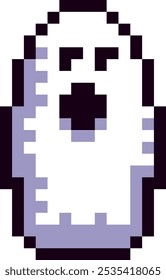 Abstract Halloween ghost in 8 bit pixel art style. This retro pixel art design brings a fun and festive vibe, perfect for decorations, greeting cards, and decor for Halloween party. 