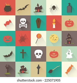 abstract halloween objects on squares with different color
