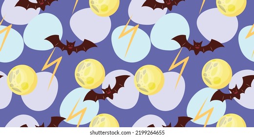 Abstract halloween seamless pattern with bats and thunder.