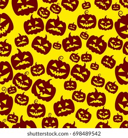 abstract halloween seamless pattern with scary pumpkin heads