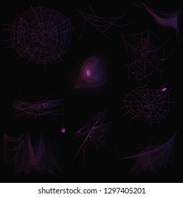 Abstract halloween shine colorful neon spiderwev cobweb vector illustration.