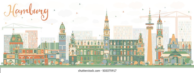 Abstract Hamburg Skyline with Color Buildings. Vector Illustration. Business Travel and Tourism Concept with Historic Architecture. Image for Presentation Banner Placard and Web Site.