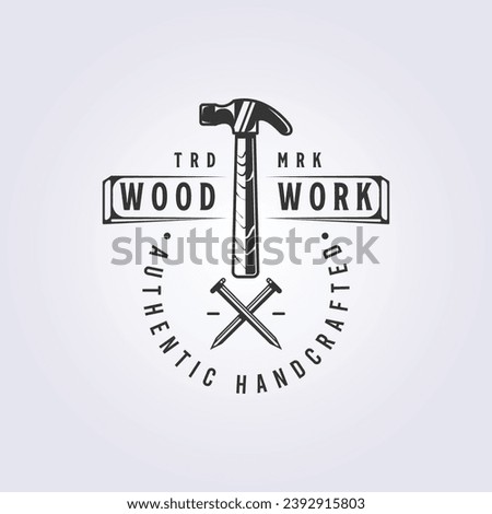 abstract hammer and nail logo vector, carpentry illustration design