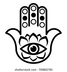 abstract hamsa, hand of fatima, religious and spiritual Islamic symbol with lotus