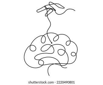  Resumen mano con cerebro como dibujo de línea sobre fondo blanco	
.Vector