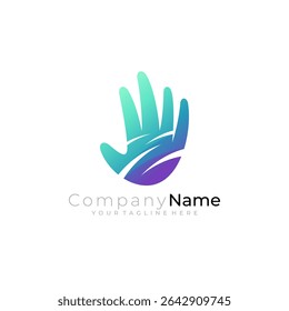 Abstraktes Handpflege-Logo mit einfacher Designvorlage, blaue Farbe