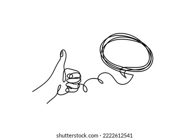  Abstract hand with comment as line drawing on white background.Vector